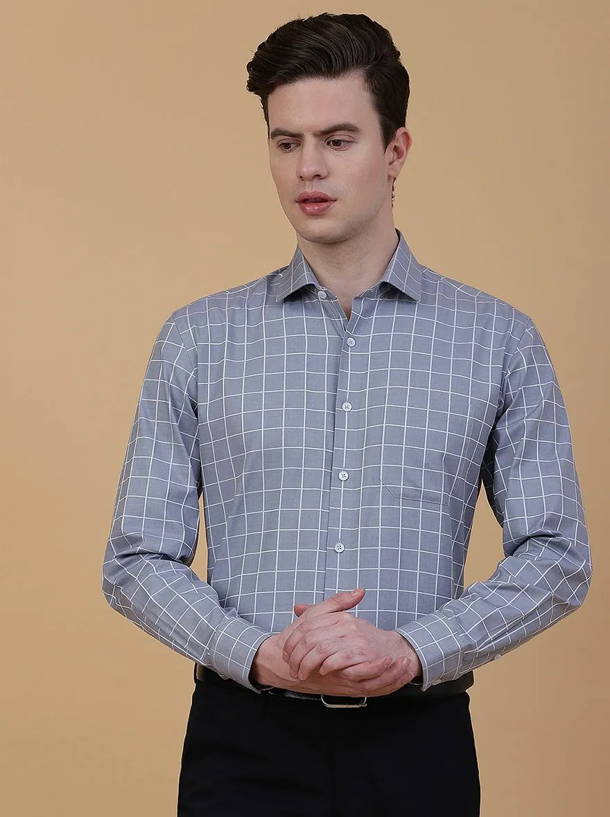Light Blue Checked Regular Fit Formal Shirt | JadeBlue