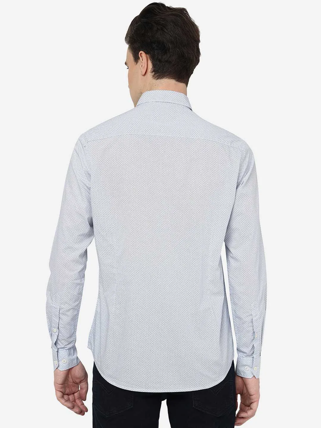 Light Blue Printed Smart Fit Semi Casual Shirt | Greenfibre