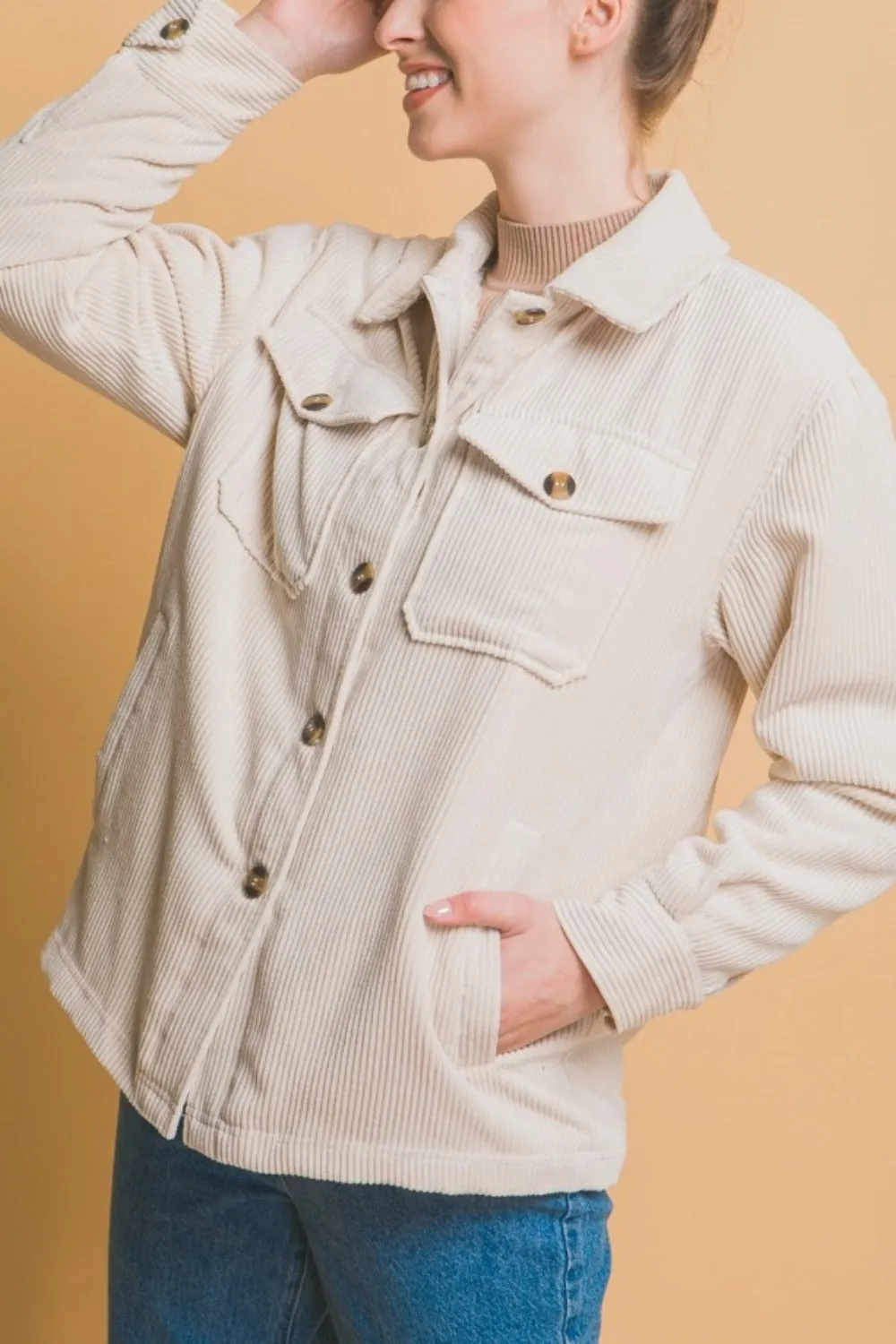 Love Tree Corduroy Button Up Jacket with Sherpa lining