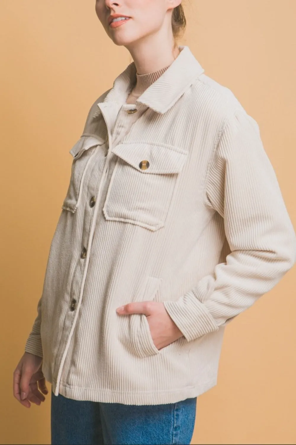 Love Tree Corduroy Button Up Jacket with Sherpa lining