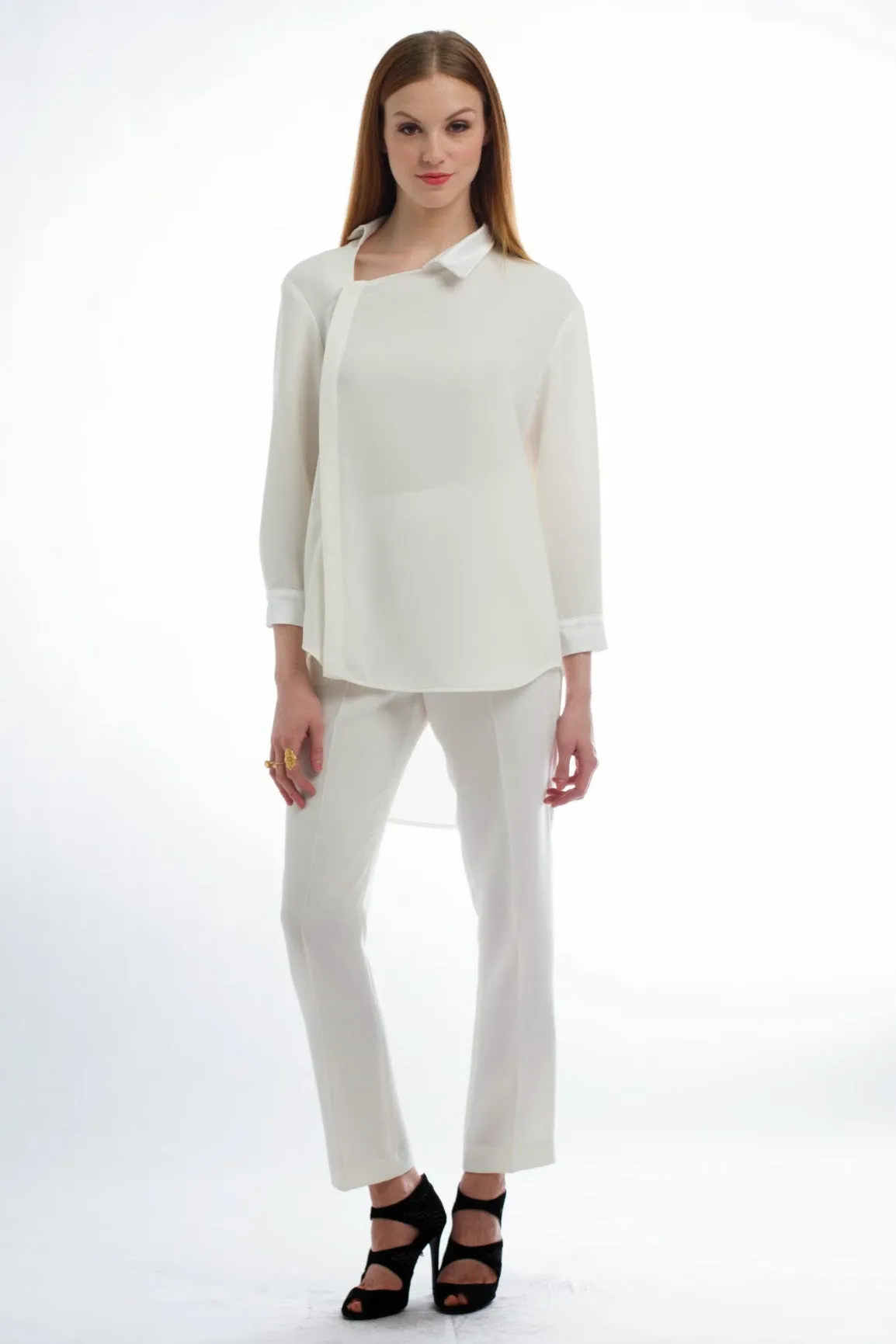 Made in NYC Asymmetric Poetic Shirt (Ivory) Style # 107