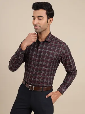 Maroon Checked Slim Fit Formal Shirt | Metal