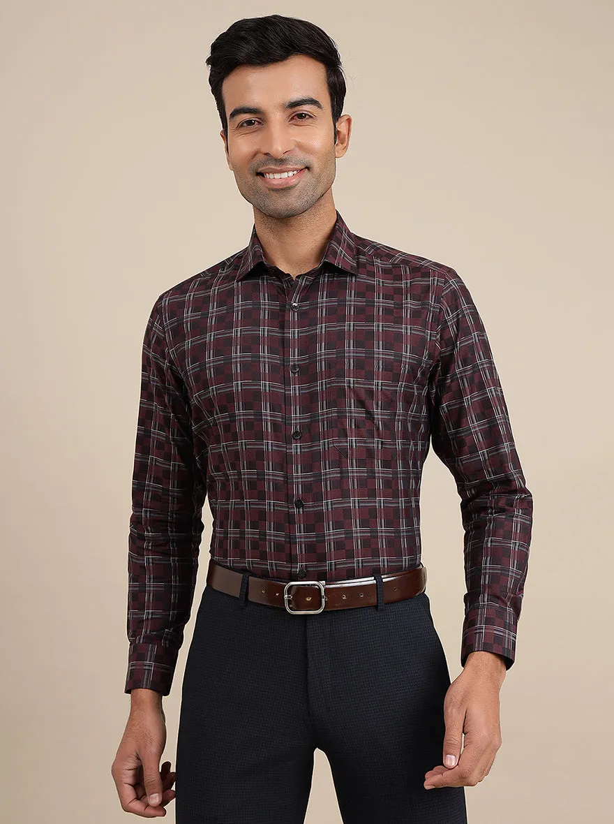 Maroon Checked Slim Fit Formal Shirt | Metal