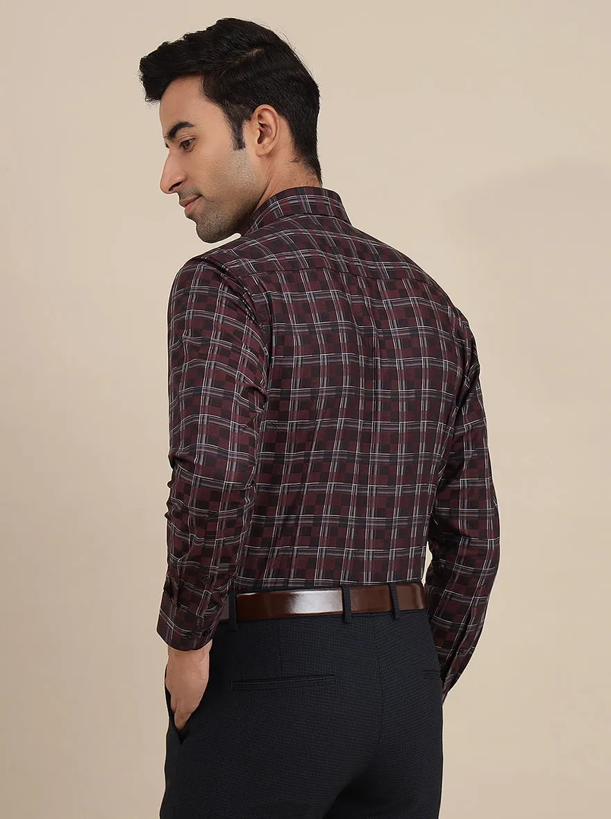 Maroon Checked Slim Fit Formal Shirt | Metal