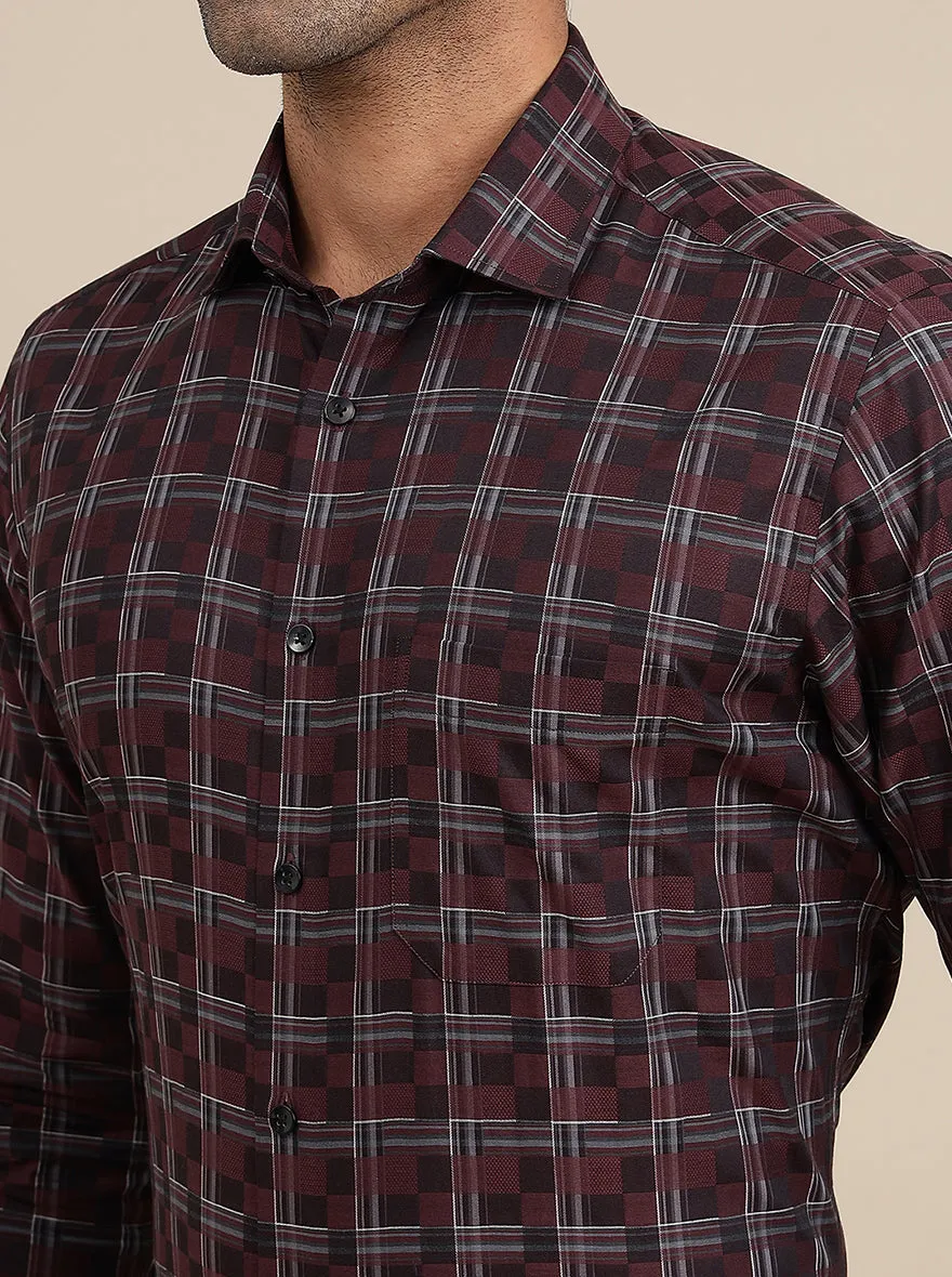 Maroon Checked Slim Fit Formal Shirt | Metal