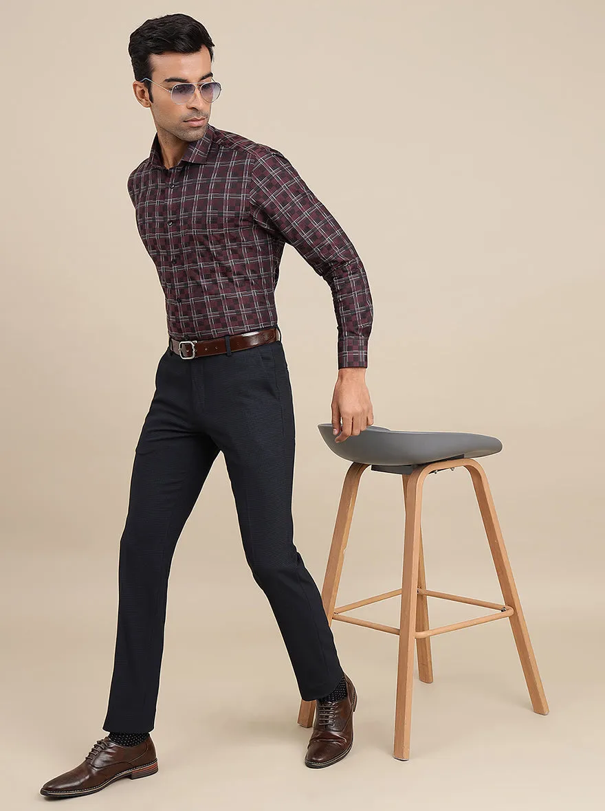 Maroon Checked Slim Fit Formal Shirt | Metal