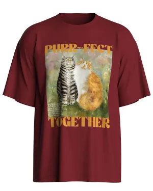Maroon Oversized Front Printed Couple T-Shirts
