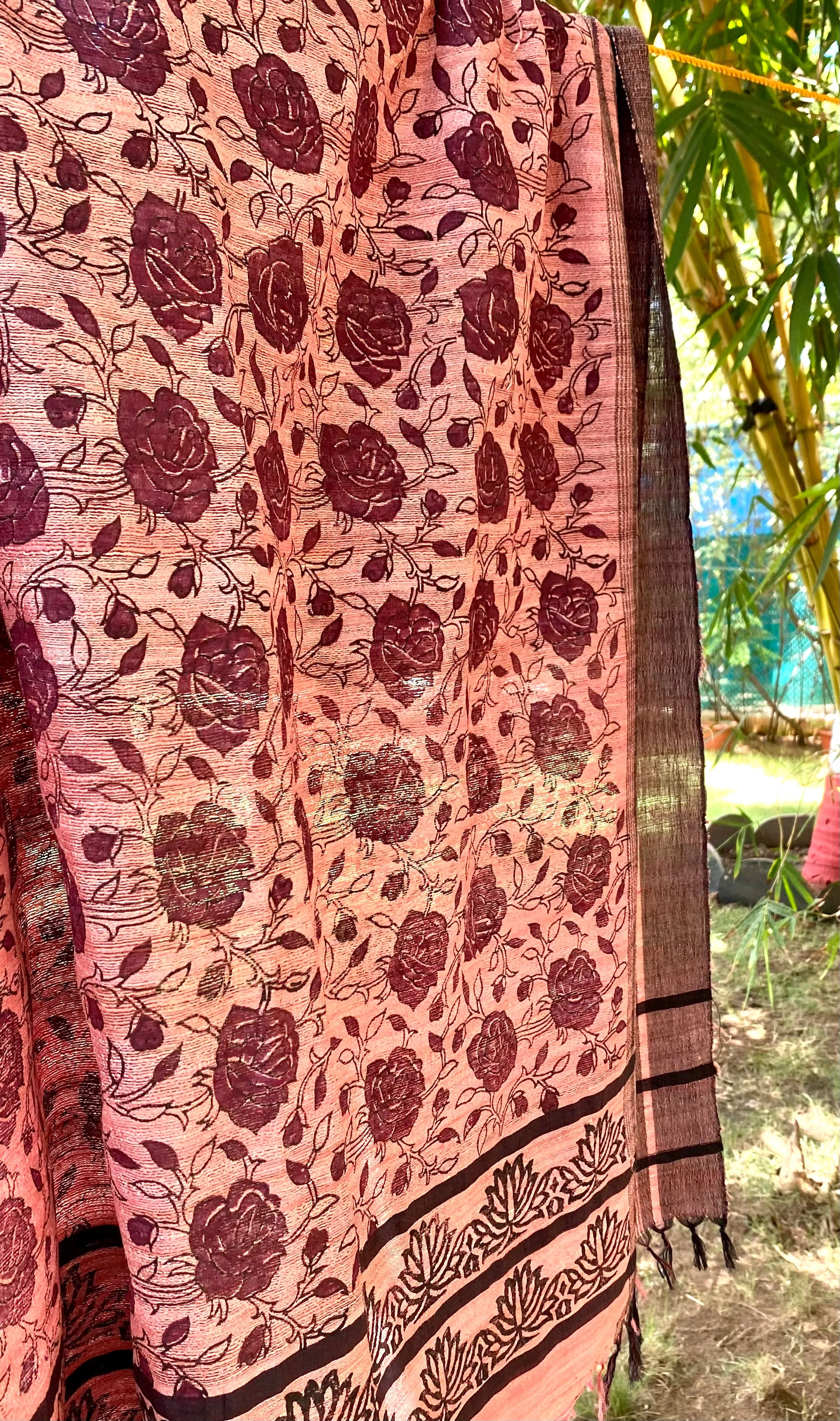 Maroon Roses silk Dupatta Scarf
