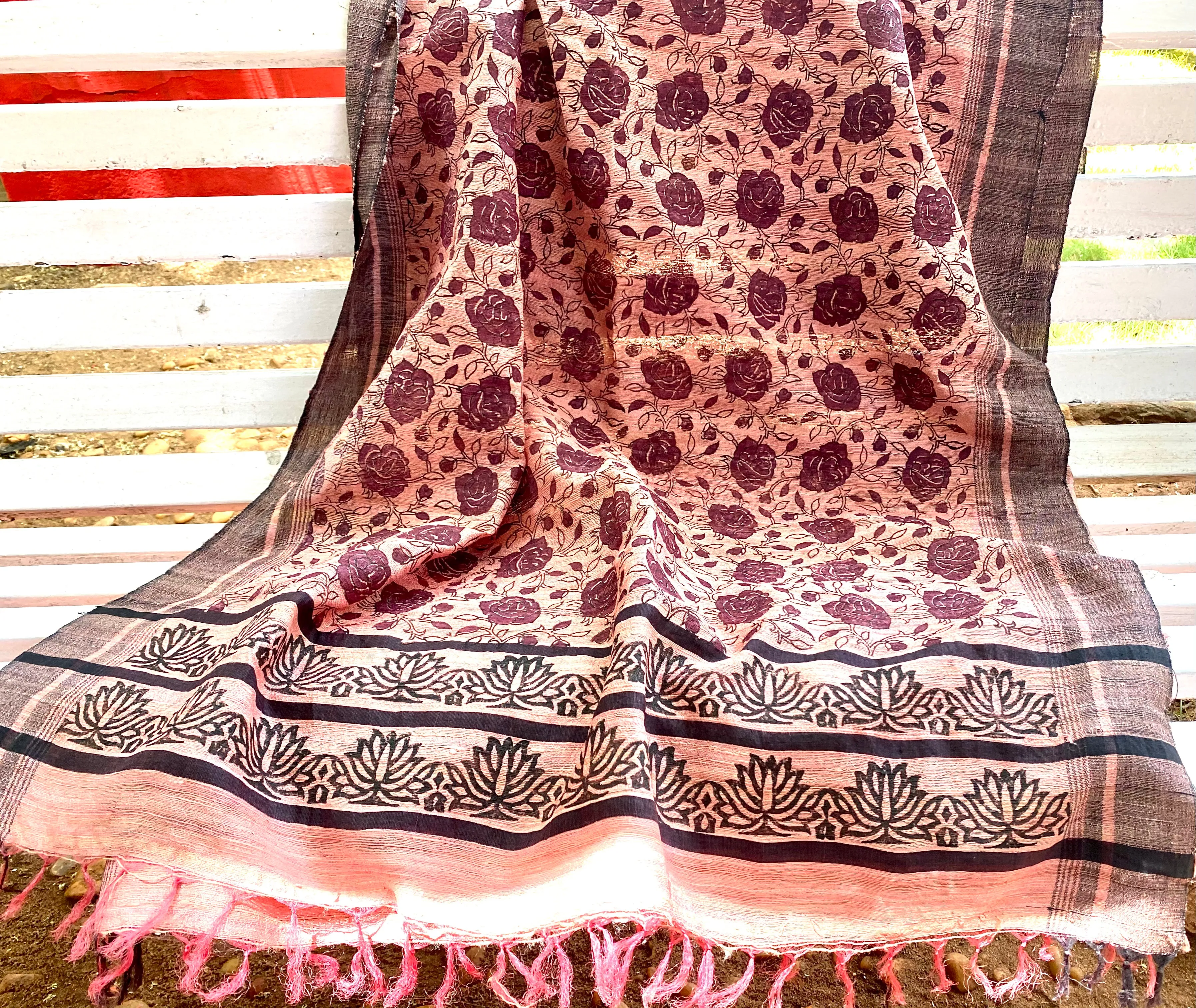 Maroon Roses silk Dupatta Scarf