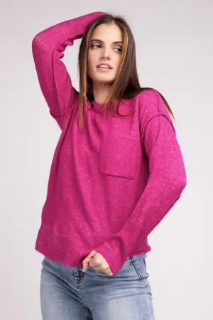 Melange Hi-Low hem Round Neck Sweater