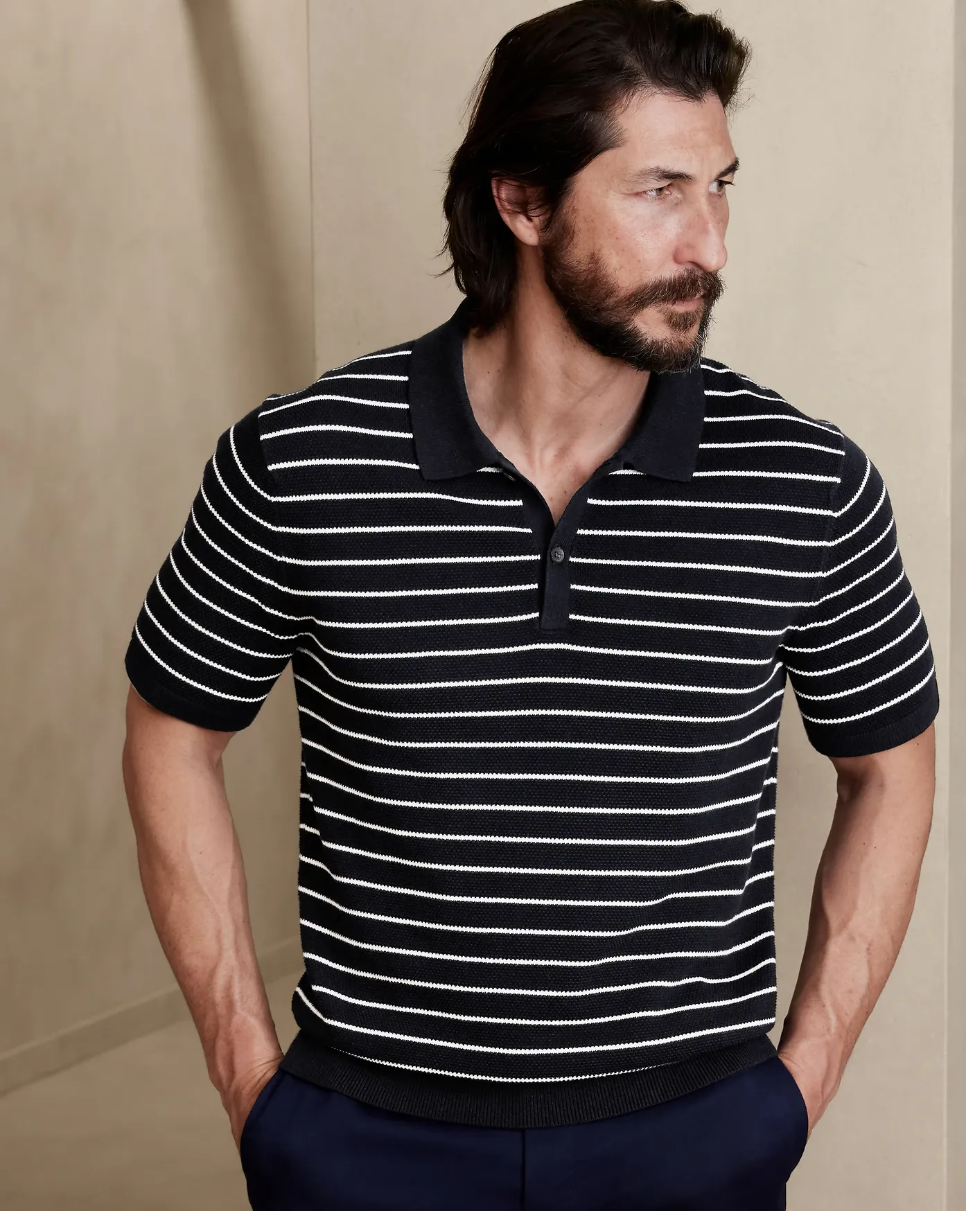 Men Textured Sweater Polo