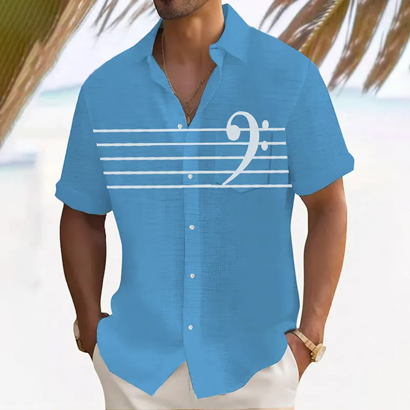 Men's Bass Clef Print Short Sleeve Shirt