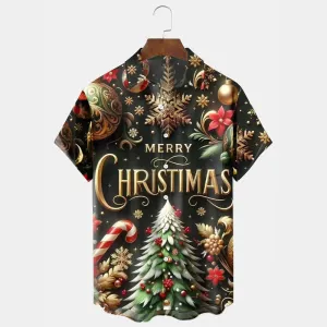 Men's Christmas Tree Print Holiday Short Sleeve Shirt