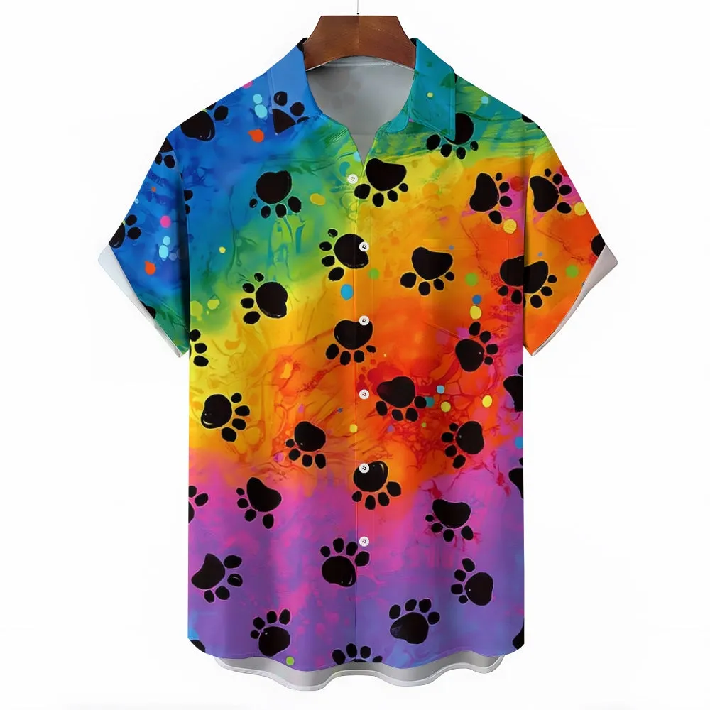 Men's Rainbow Cat Scratch Print Short Sleeve Shirt 2408002401