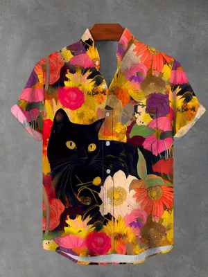 Men's Stand Collar Floral Print Short Sleeve Shirt