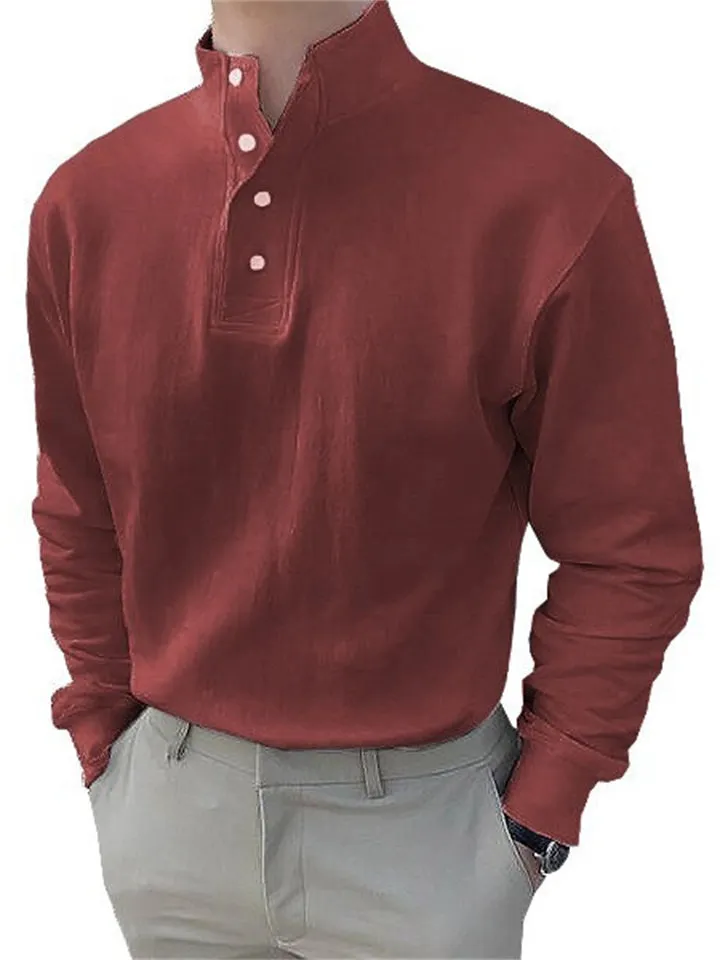 Men's Trendy Stand Collar Long Sleeve Pullover Office Wear Shirts