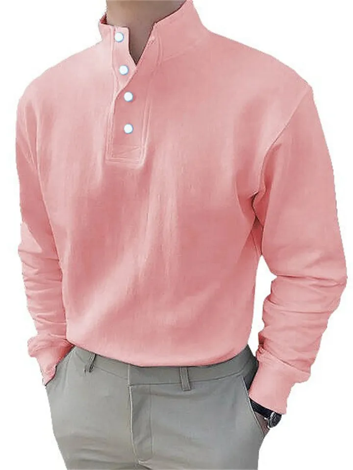 Men's Trendy Stand Collar Long Sleeve Pullover Office Wear Shirts