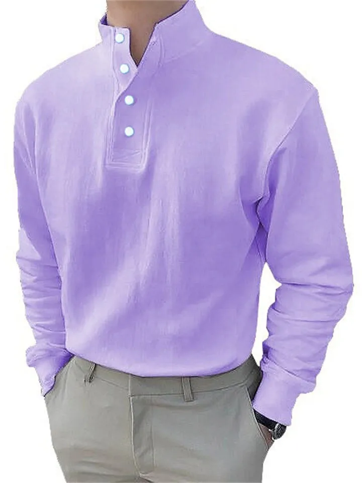 Men's Trendy Stand Collar Long Sleeve Pullover Office Wear Shirts