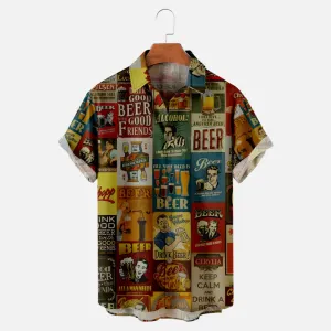 Men's Vintage Beer Posters Short Sleeve Shirt