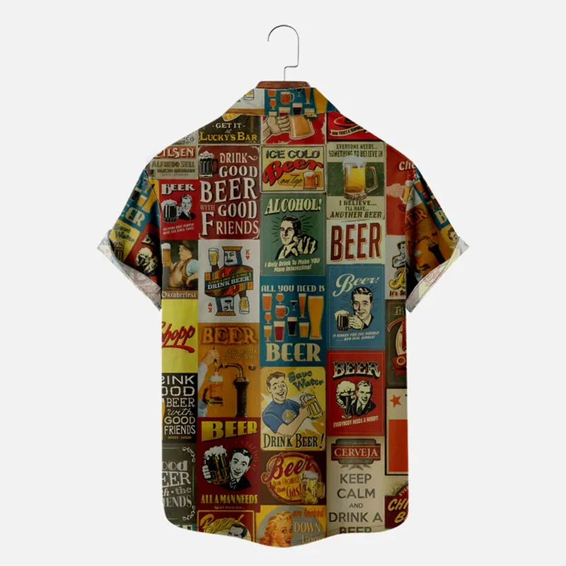 Men's Vintage Beer Posters Short Sleeve Shirt