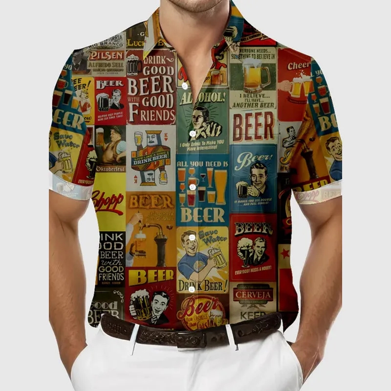 Men's Vintage Beer Posters Short Sleeve Shirt