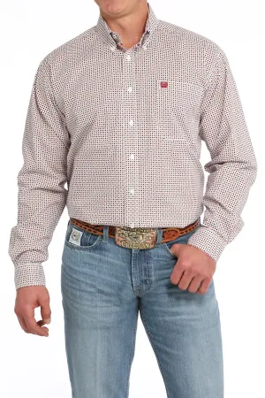 MENS WHITE CARD PRINT LONG SLEEVE SHIRT