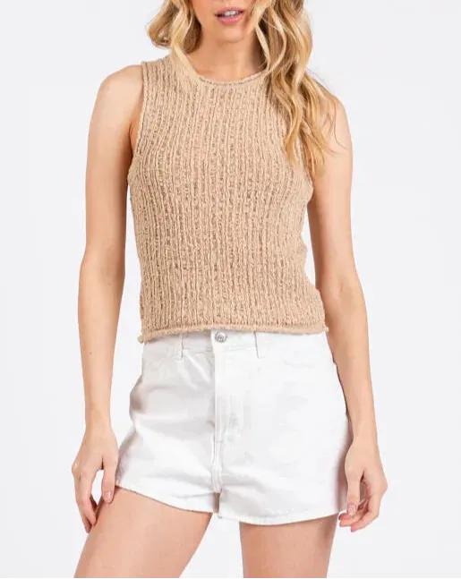 Mika Round Neck Rolled Sleeve Sweater Tank Top (Assorted)