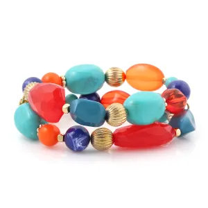 MULTI COLOR BEADS SET OF 2 STRETCH BRACELETS #FW1202935 (SF12)