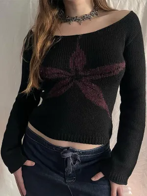 Multicolored Y2k jacquard round neck long sleeve knitted sweater