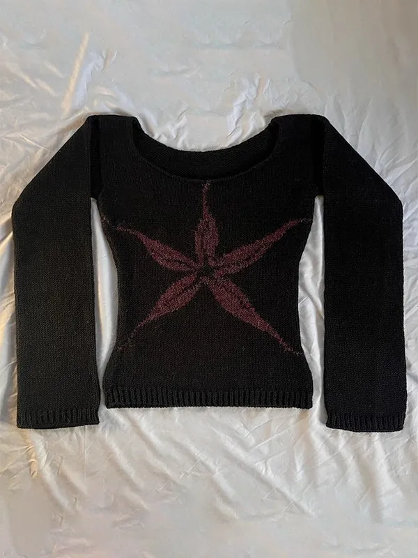 Multicolored Y2k jacquard round neck long sleeve knitted sweater
