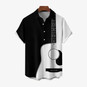 Music Guitar Print Large Bamboo Hemp Short Sleeve Shirt 2406000716