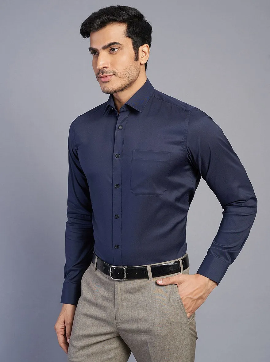 Navy Blue Solid Slim Fit Formal Shirt | JadeBlue
