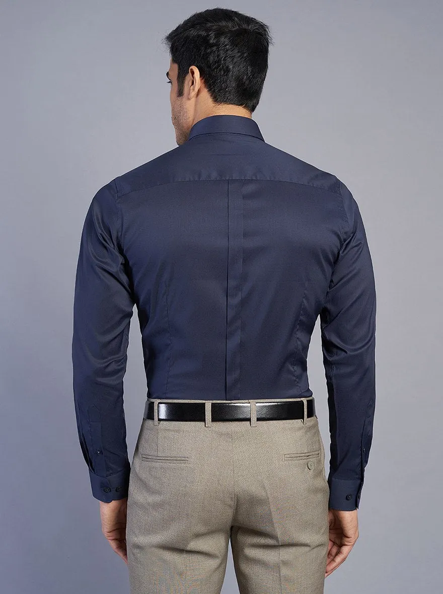 Navy Blue Solid Slim Fit Formal Shirt | JadeBlue