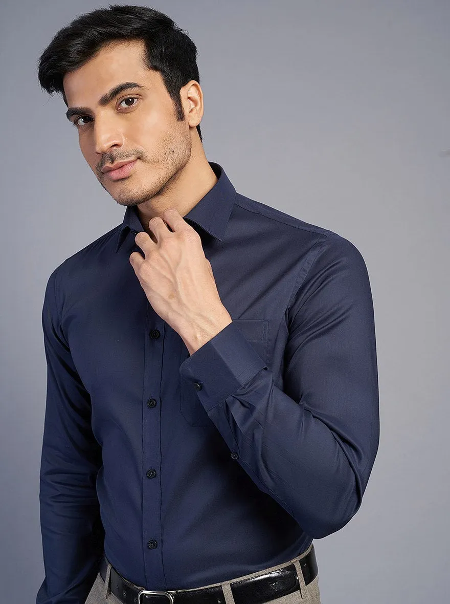 Navy Blue Solid Slim Fit Formal Shirt | JadeBlue
