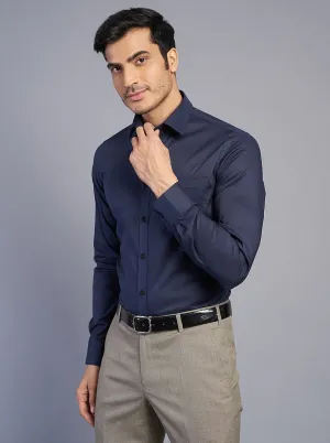 Navy Blue Solid Slim Fit Formal Shirt | JadeBlue