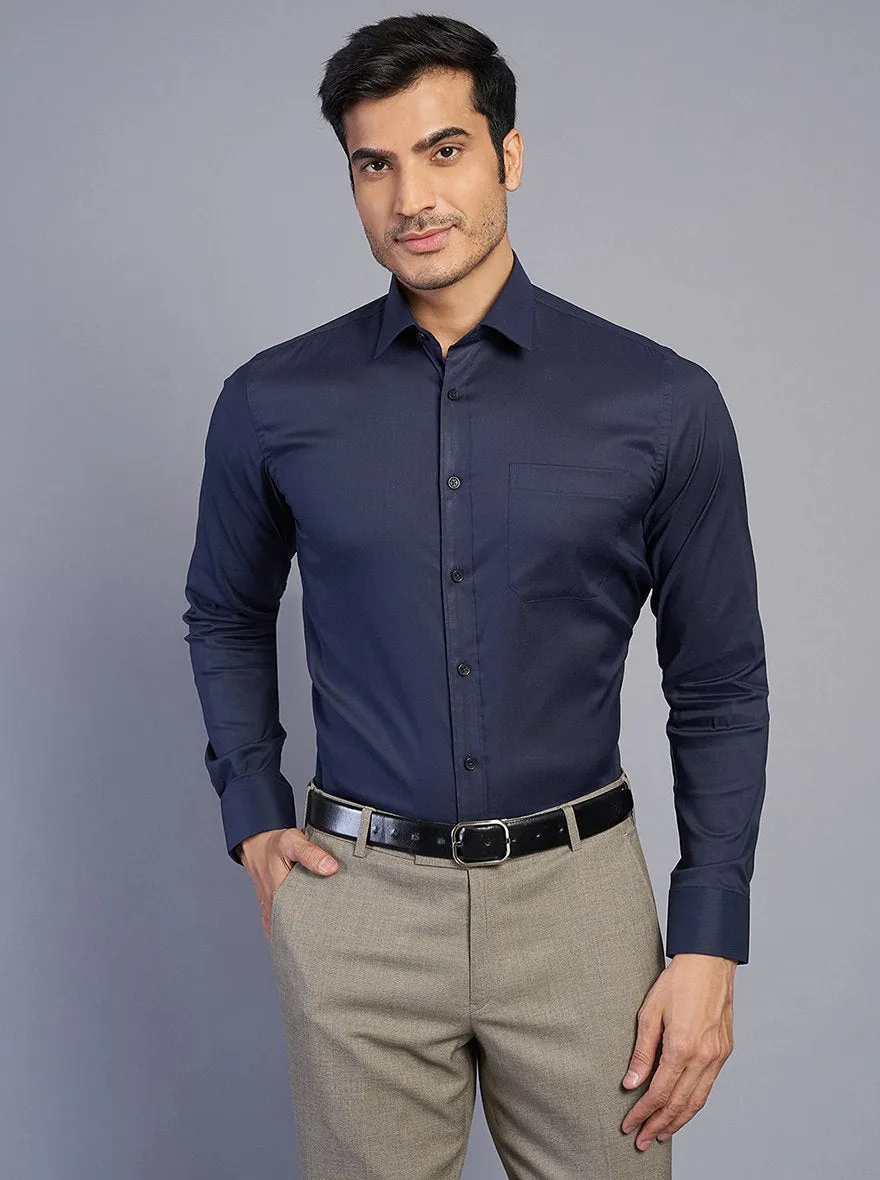 Navy Blue Solid Slim Fit Formal Shirt | JadeBlue