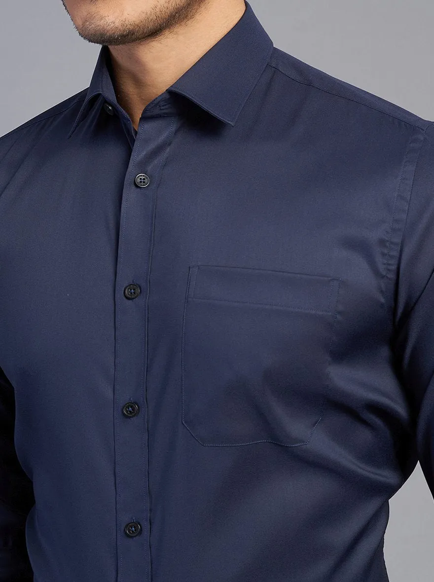 Navy Blue Solid Slim Fit Formal Shirt | JadeBlue