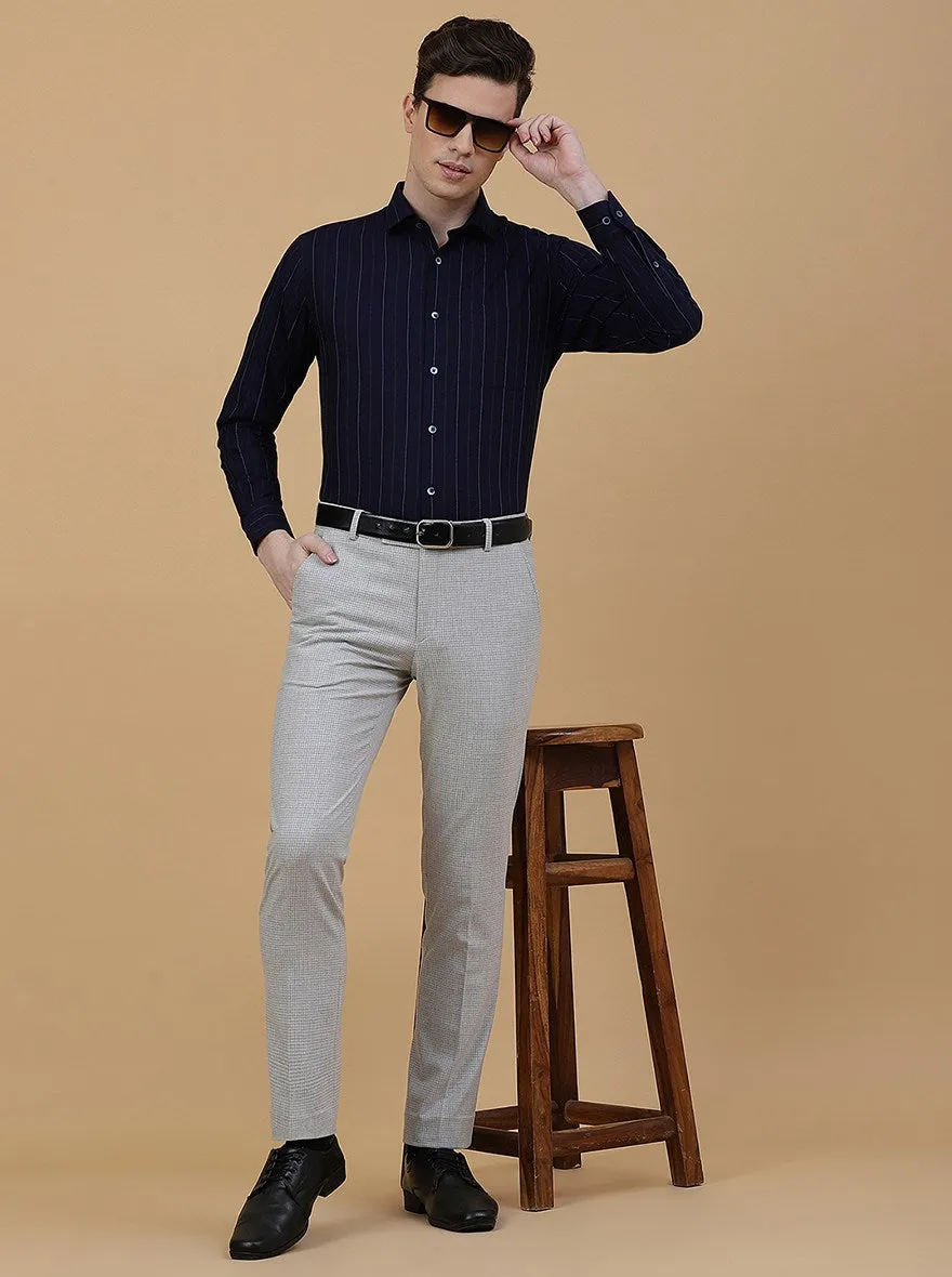 Navy Blue Striped Slim Fit Formal Shirt | Metal