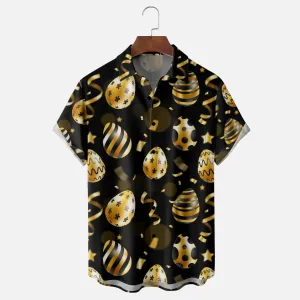 New Year Easter Eggs Chest Pocket Casual Shirt