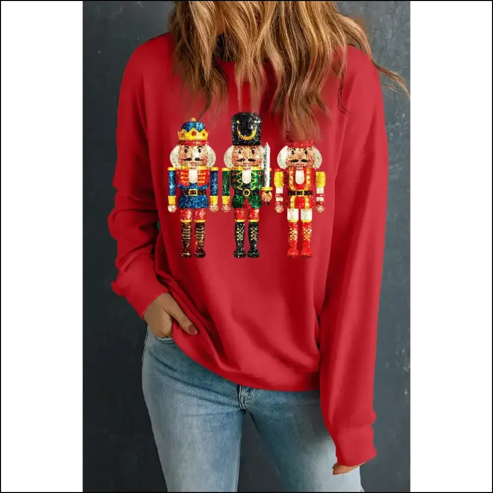 Nutcracker Print Round Neck Long Sleeve Sweatshirt