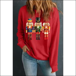 Nutcracker Print Round Neck Long Sleeve Sweatshirt