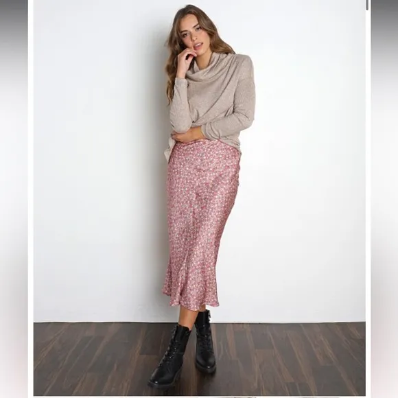 NWOT For Love &amp; Lemons Lillian Midi Pink Skirt
