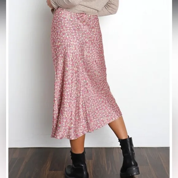 NWOT For Love &amp; Lemons Lillian Midi Pink Skirt