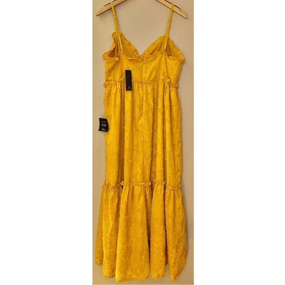 NWT Lulu’s Charm and Charisma Mustard Yellow Burnout Floral Midi Dress