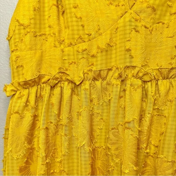 NWT Lulu’s Charm and Charisma Mustard Yellow Burnout Floral Midi Dress