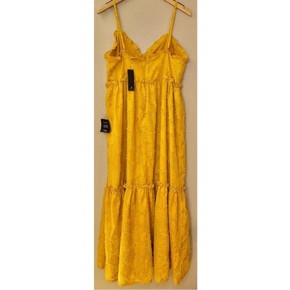 NWT Lulu’s Charm and Charisma Mustard Yellow Burnout Floral Midi Dress