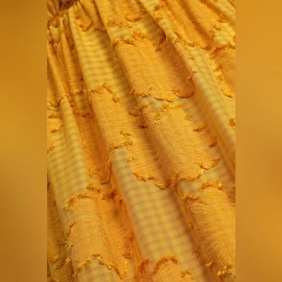 NWT Lulu’s Charm and Charisma Mustard Yellow Burnout Floral Midi Dress