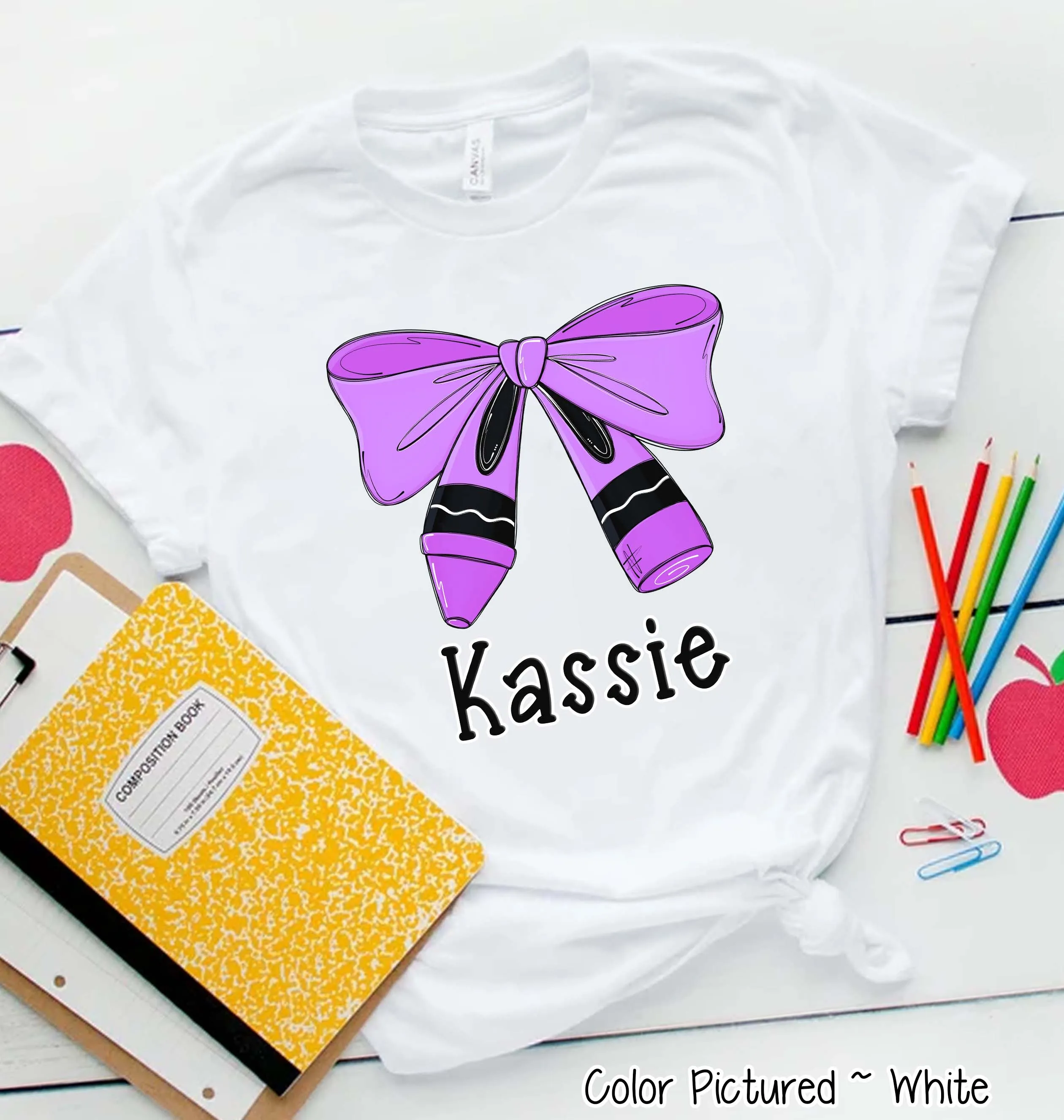 Personalized Crayon Bow Back to School Tee or Sweatshirt