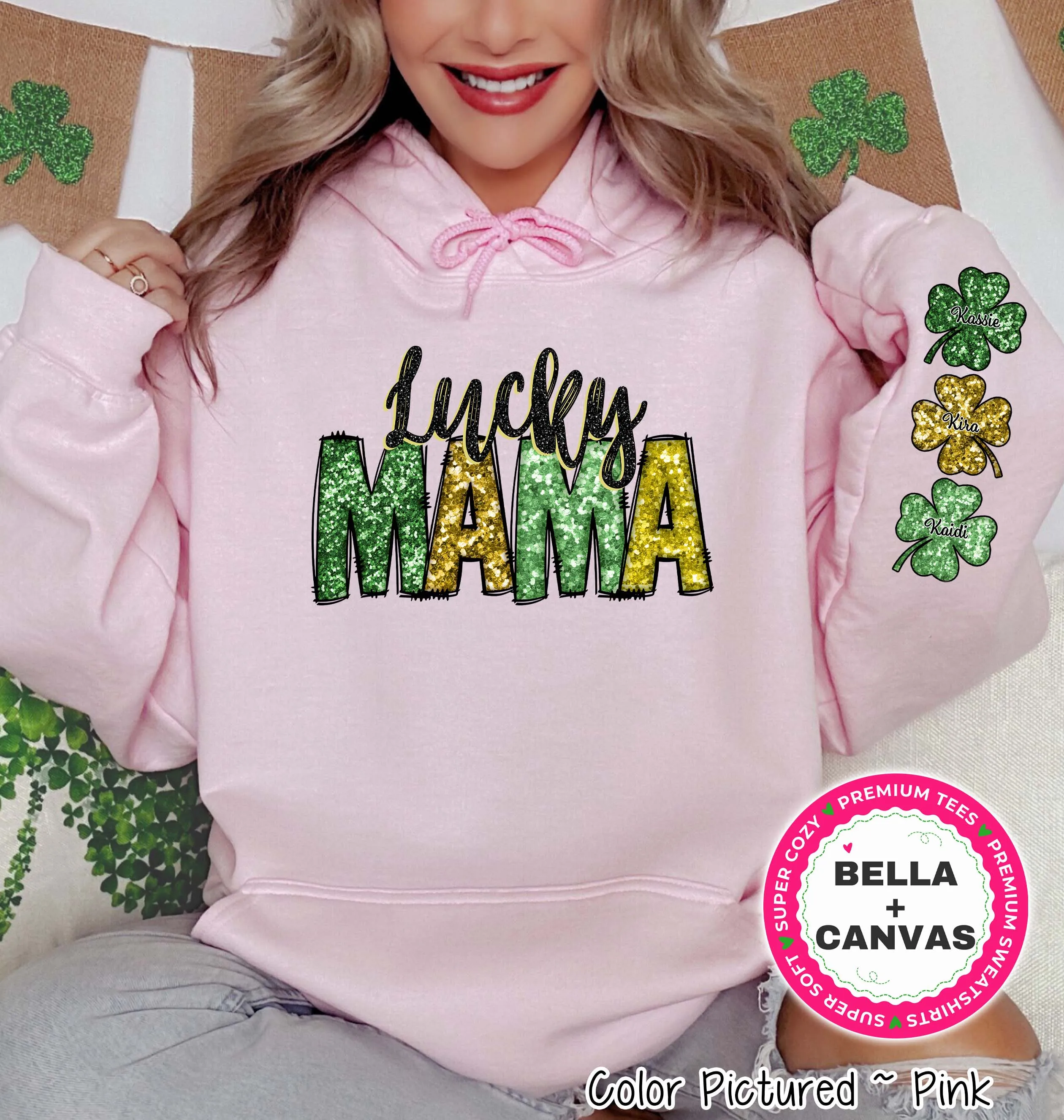 Personalized Lucky Mama Faux Glitter St Patricks Day Tee or Sweatshirt
