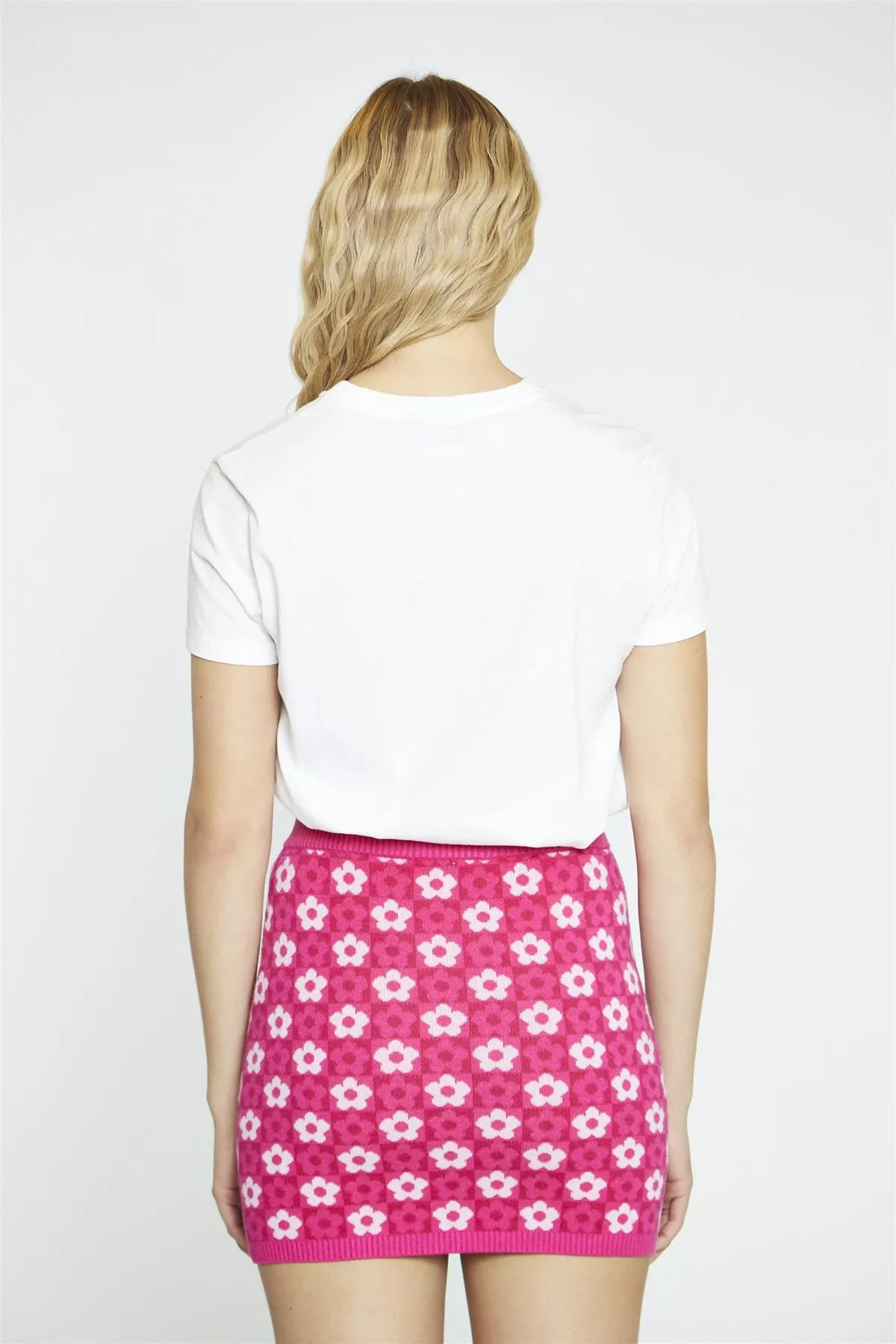 Pink Flower Check Bodycon Mini-Skirt